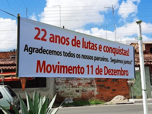 Faixas foram espalhadas pela cidade para relembrar a luta e a vitória das vítimas na Corte Interamericana